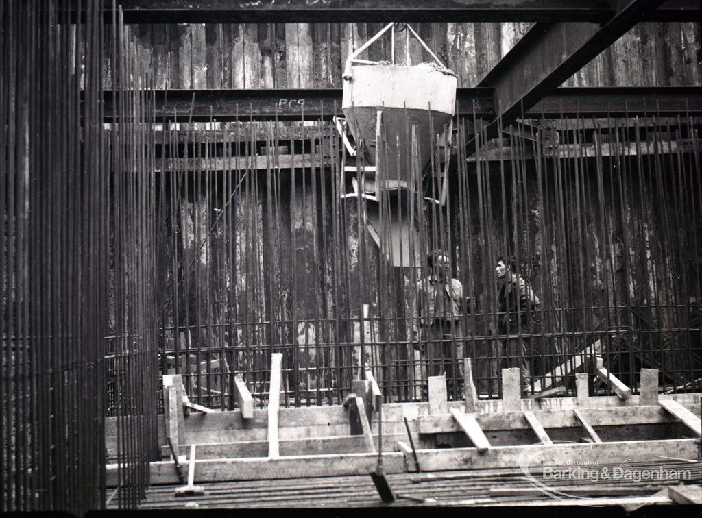 Dagenham Sewage Works Reconstruction IV, showing floor of dam and steel wall,1965