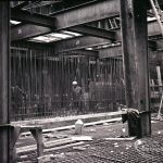 Dagenham Sewage Works Reconstruction IV, showing floor of dam and steel wall and pillars,1965