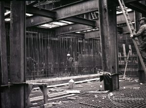 Dagenham Sewage Works Reconstruction IV, showing floor of dam and steel wall and pillars,1965