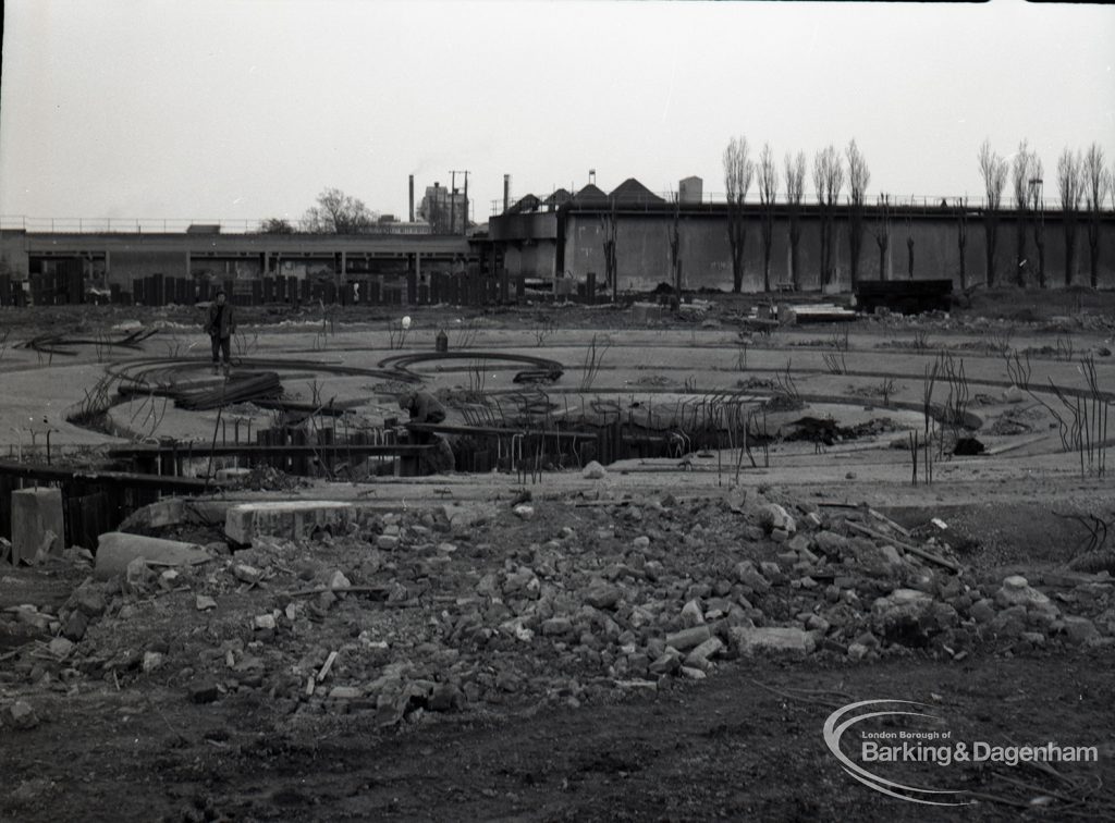 Dagenham Sewage Works Reconstruction IV, looking east over hoppers,1965