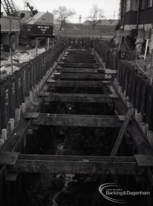 Dagenham Sewage Works Reconstruction IV, showing wide trench next to office,1965