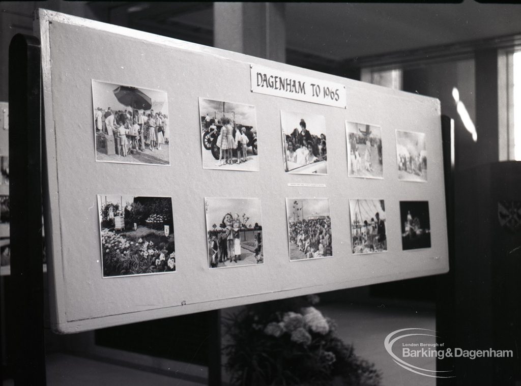 Dagenham from 1905? exhibition at Civic Centre, Dagenham, showing retrospective board featuring Child Welfare, et cetera, 1965