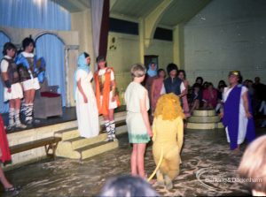 Dagenham Secondary school play, with children performing Androcles and the Lion, showing the cast, 1965