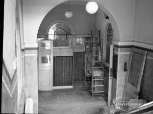 Barking Central Library reconstruction, showing view down staircase, 1965