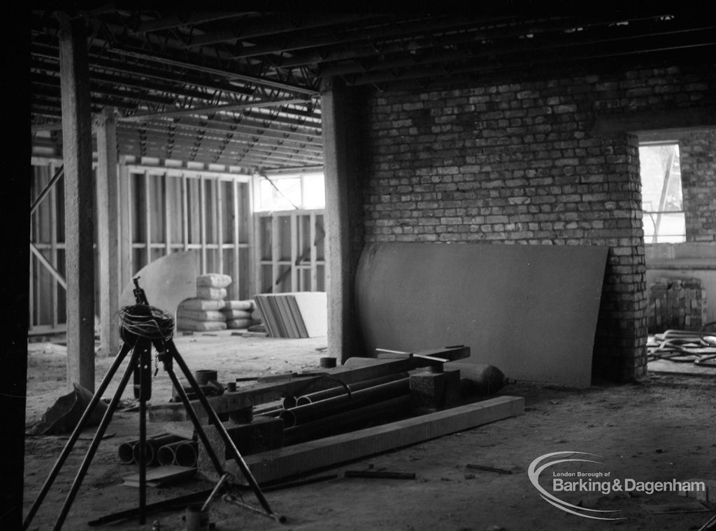 Barking Central Library reconstruction, showing floor of new building, 1965