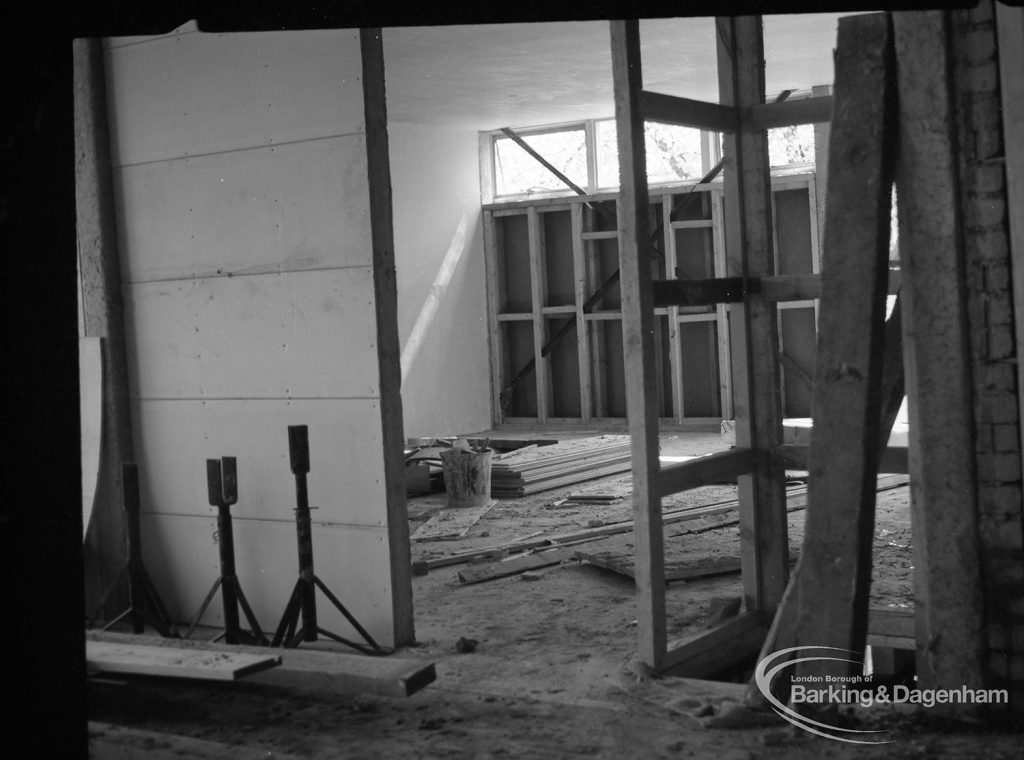 Barking Central Library reconstruction, showing new walls, 1965