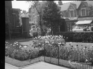 Barking Central Library reconstruction, showing garden in front of original building, 1965