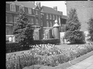 Barking Central Library reconstruction, showing gardens in Ripple Road, looking south-west, 1965