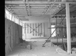 Barking Central Library reconstruction, showing right side of the intermediate floor and stairwell,1965