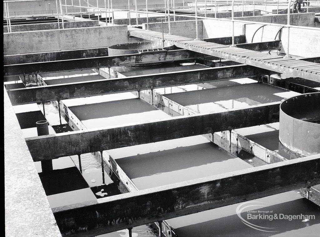 Riverside Sewage Works Reconstruction V, showing view of sludge tanks, looking north-west, 1965