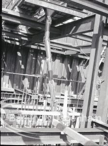 Riverside Sewage Works Reconstruction V, showing the ‘elephant trunk’ feeding concrete, 1965