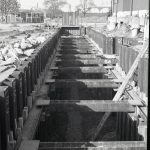 Riverside Sewage Works Reconstruction V, showing large trench, 1965