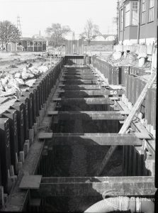 Riverside Sewage Works Reconstruction V, showing large trench, 1965