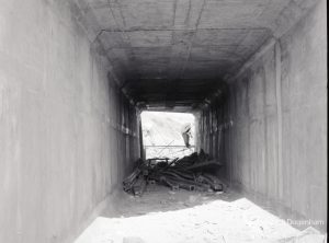 Riverside Sewage Works Reconstruction V, inside tunnel looking from west end towards east, 1965