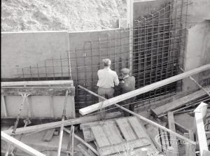 Riverside Sewage Works Reconstruction V, showing construction of reinforcement at west end of tunnel, 1965