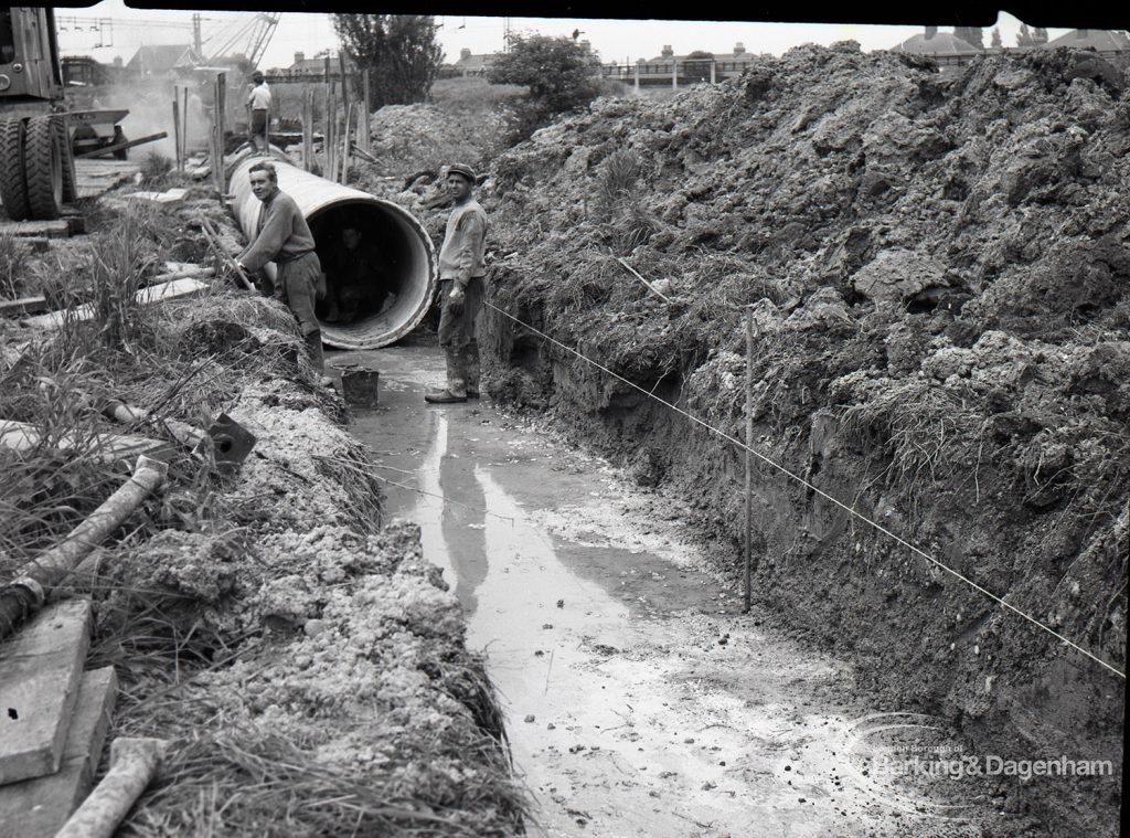 Lower Wantz Sewer Environment scheme II, showing concrete flow of trench, with pipe at top, 1965