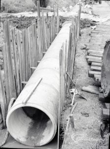 Lower Wantz Sewer Environment scheme II, showing pipe enclosed in wooden support, 1965