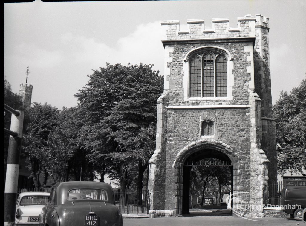 Old Barking, taken for ‘Barking Record’, showing Curfew Tower, and with cars, 1965