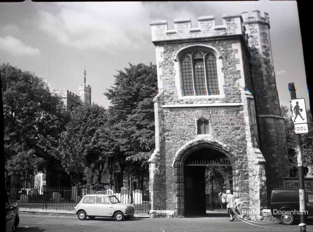 Old Barking, taken for ‘Barking Record’, showing Curfew Tower, and with cars, 1965