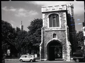 Old Barking, taken for ‘Barking Record’, showing Curfew Tower, and with cars, 1965