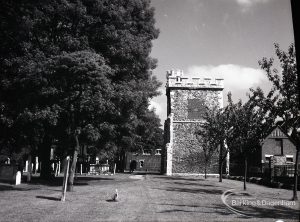 Old Barking, taken for ‘Barking Record’, showing side view of Curfew Tower from east, and with trees, 1965