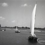 Boating at Mayesbrook Park, Dagenham, showing sailing yachts, 1965