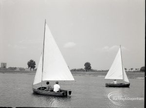 Boating at Mayesbrook Park, Dagenham, showing two yachts parking, 1965