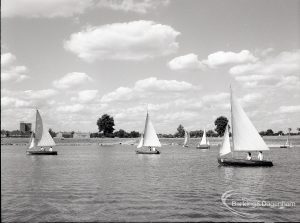 Boating at Mayesbrook Park, Dagenham, showing five yachts sailing, 1965