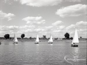 Boating at Mayesbrook Park, Dagenham, showing four yachts sailing, 1965