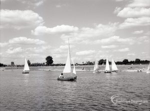 Boating at Mayesbrook Park, Dagenham, showing six yachts sailing, 1965