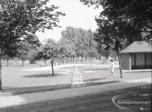 Pondfield Park, Reede Road, Dagenham, showing Summerhouse (right) and trees, 1965