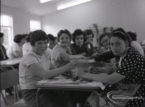 Schools for disabled children, showing young people sorting objects into bowls at Castle School, Ripple Road, 1965