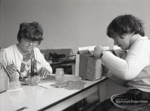 Schools for disabled children, showing young people doing craftwork at Osborne Square Training Centre, 1965