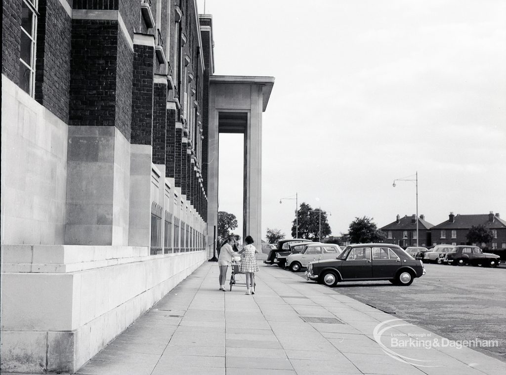 Civic Centre, Dagenham, showing north face looking south, from north end of building, 1965