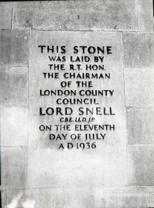 Civic Centre, Dagenham, showing foundation stone laid on 11th July 1936 by Lord Snell, Chairman of the London County Council, 1965