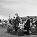 Dagenham Town Show 1965, showing Mayor Alderman W E Bellamy JP speaking at opening ceremony, 1965