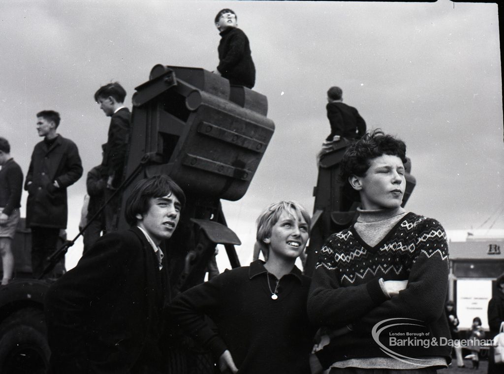 Dagenham Town Show 1965, showing young people in front of Army vehicle, 1965