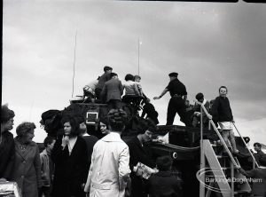 Dagenham Town Show 1965, showing young people on top of Army tank, 1965