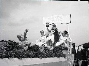 Dagenham Town Show 1965, showing Barking Beauty Queen and attendants on float, 1965