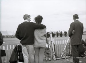 Dagenham Town Show 1965, showing ‘lovers’ and one other watching band, 1965