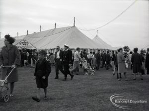 Dagenham Town Show 1965, showing visitors walking past the marquee, 1965