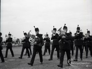 Dagenham Town Show 1965, showing bandsmen marching in arena, 1965