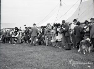 Dagenham Town Show 1965, showing visitors queueing for refreshments outside the marquee, 1965