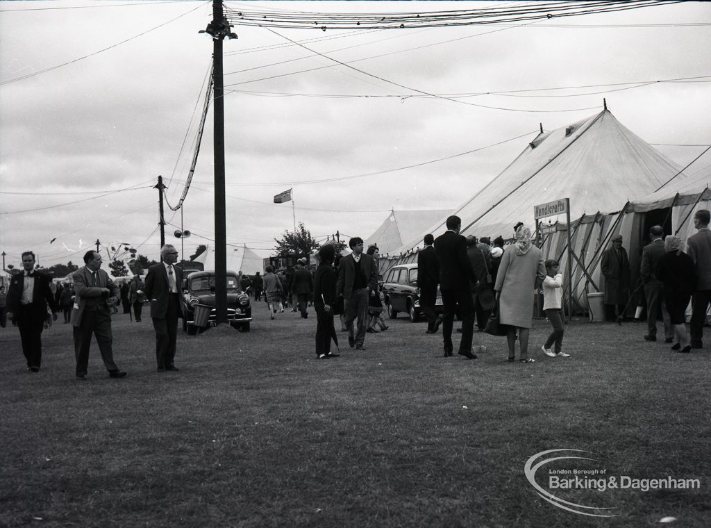 Dagenham Town Show 1965, showing group of visitors walking in open, 1965