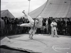 Dagenham Town Show 1965, showing judo demonstration fall with legs horizontal, 1965