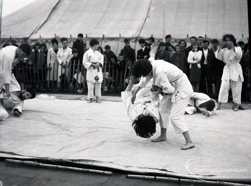 Dagenham Town Show 1965, showing judo demonstration fall with head to floor, 1965