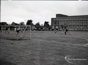 Dagenham Town Show 1965, showing five-a-side football championship finals, and with Civic Centre extension in background, 1965