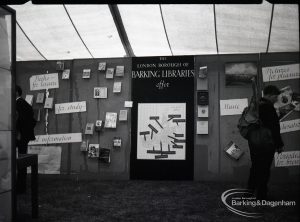 Dagenham Town Show 1965, showing Barking Libraries display and visitors, 1965