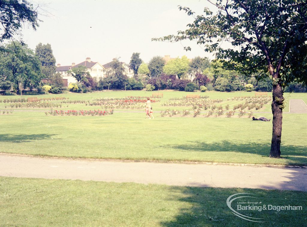 Pondfield Park, Reede Road, Dagenham seen through trees, 1965