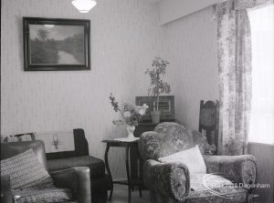 Architects Department interior of Gascoigne flats, Barking, showing living room in number 67, 1965